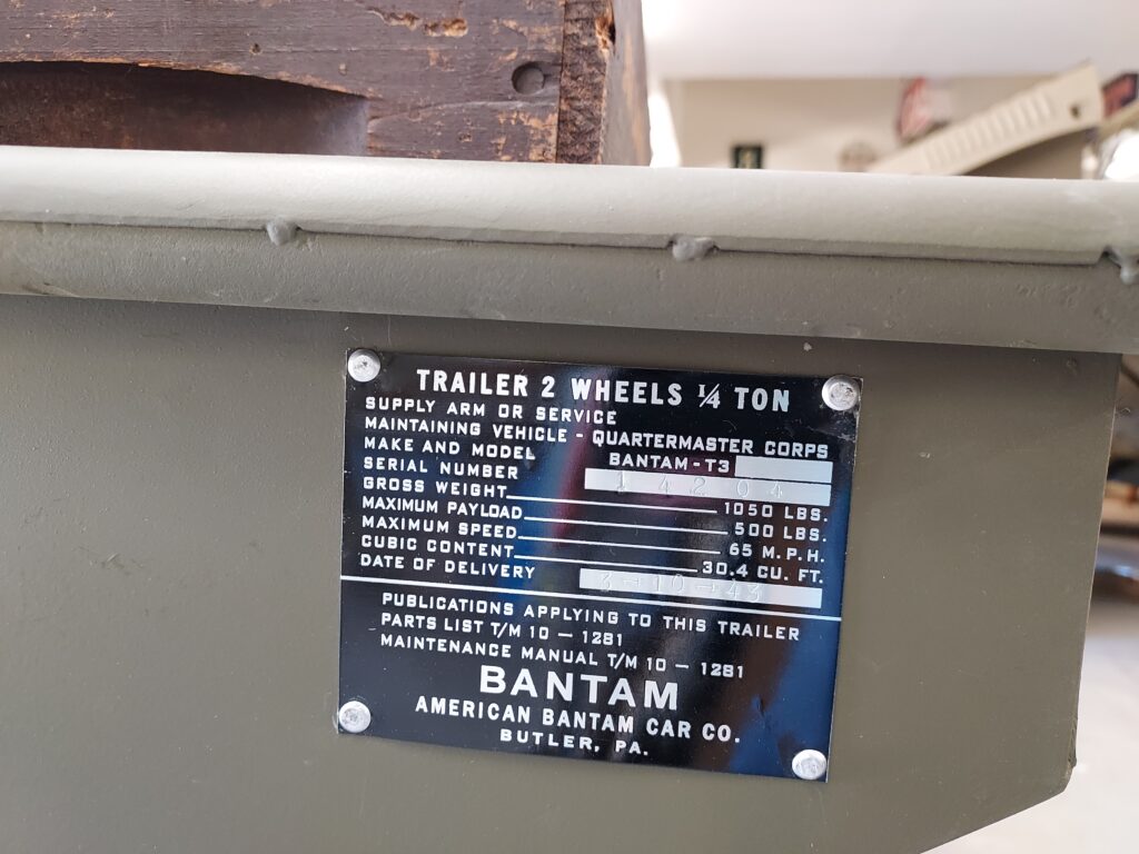 Bantam trailer data plate