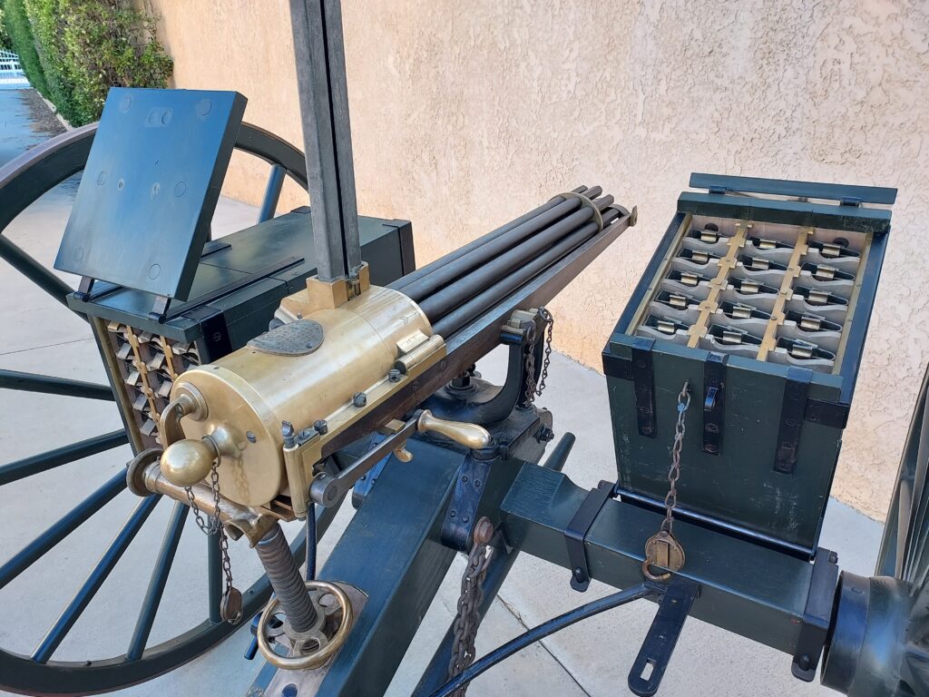 Gatling Gun carriage ammunition boxes open