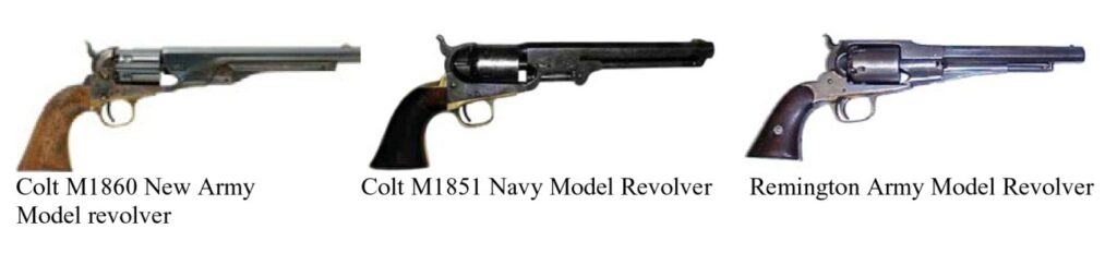 Three labeled museum pistols