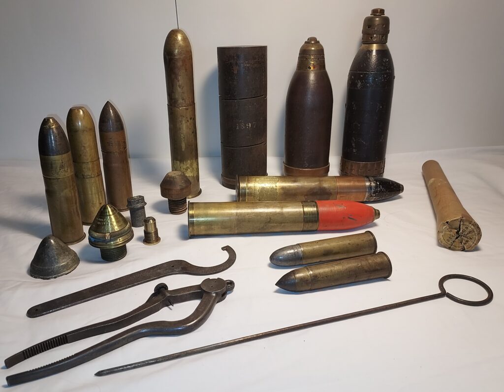 Indian War artillery rounds and tools